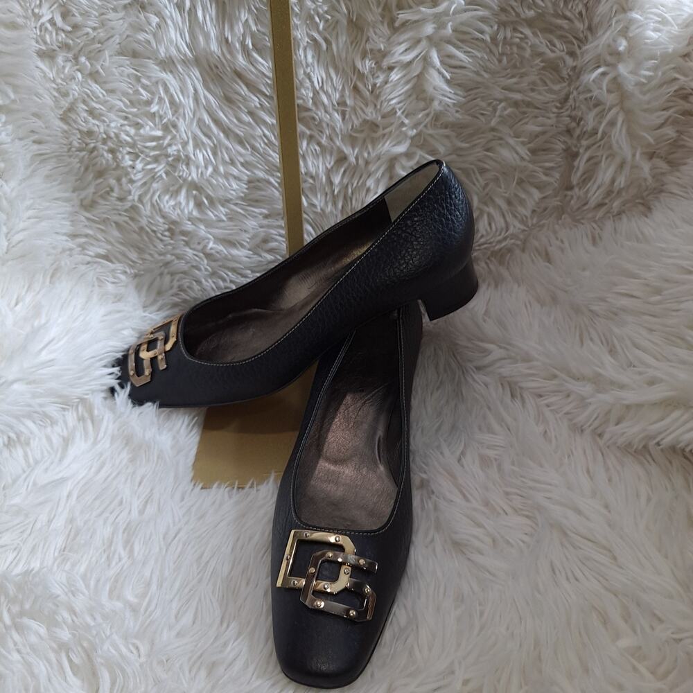 Dolce & Gabbana Leather 1.5" Flat Shoe With Gold Logo Hardware